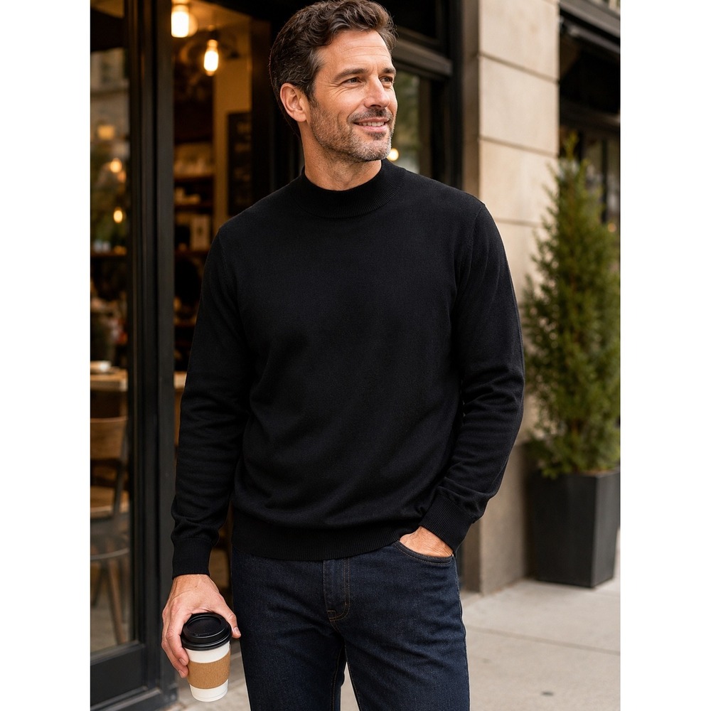 Pronto Uomo Mens XL Black Silk Cotton Blend Mock Neck‎ Long Sleeve Sweater